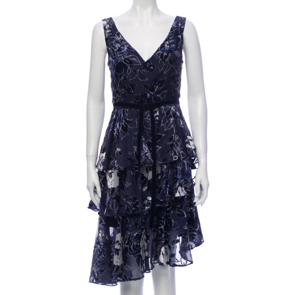 Blue Velvet Floral Marchesa Notte Dress